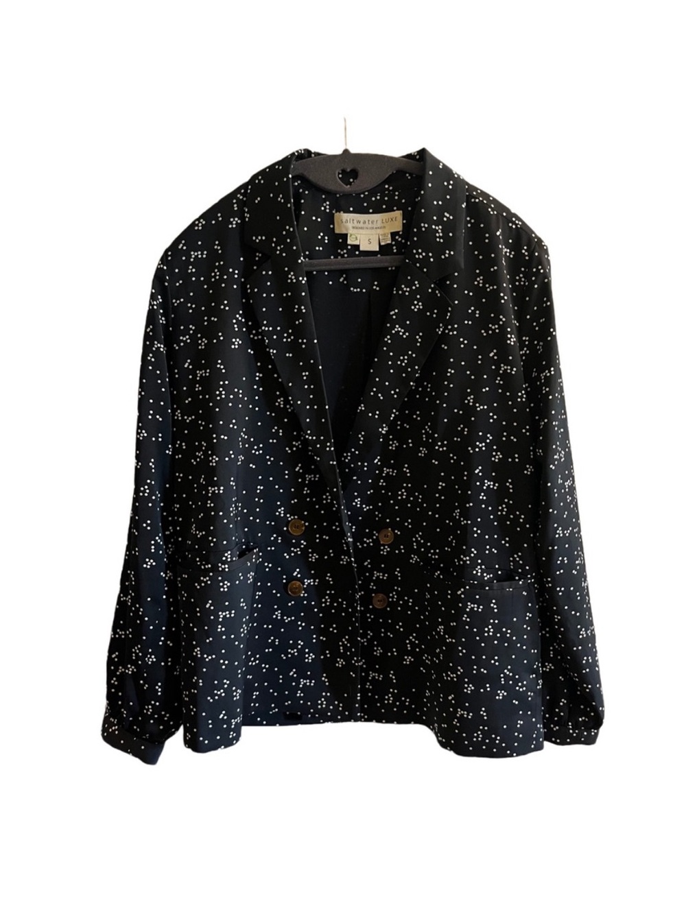 saltwater LUXE Shirt Blazer Size Small Black with White Dot Pattern Blazer GUC